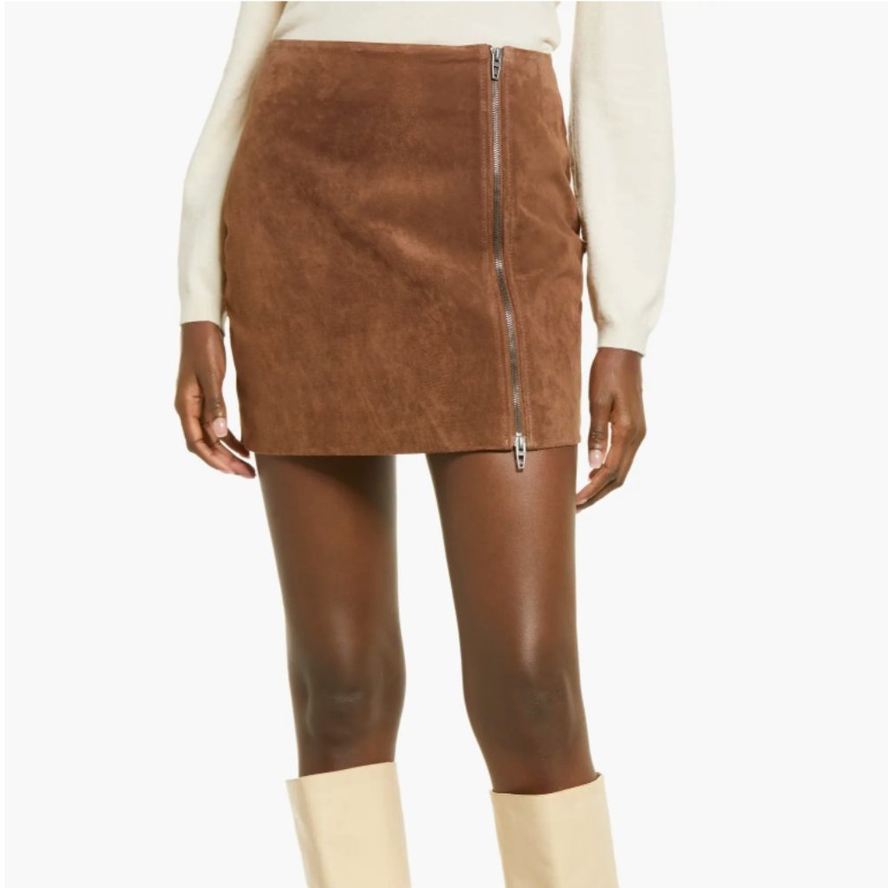 Blank NYC Zip Suede Miniskirt in Carmel Macchiato (Size 25)